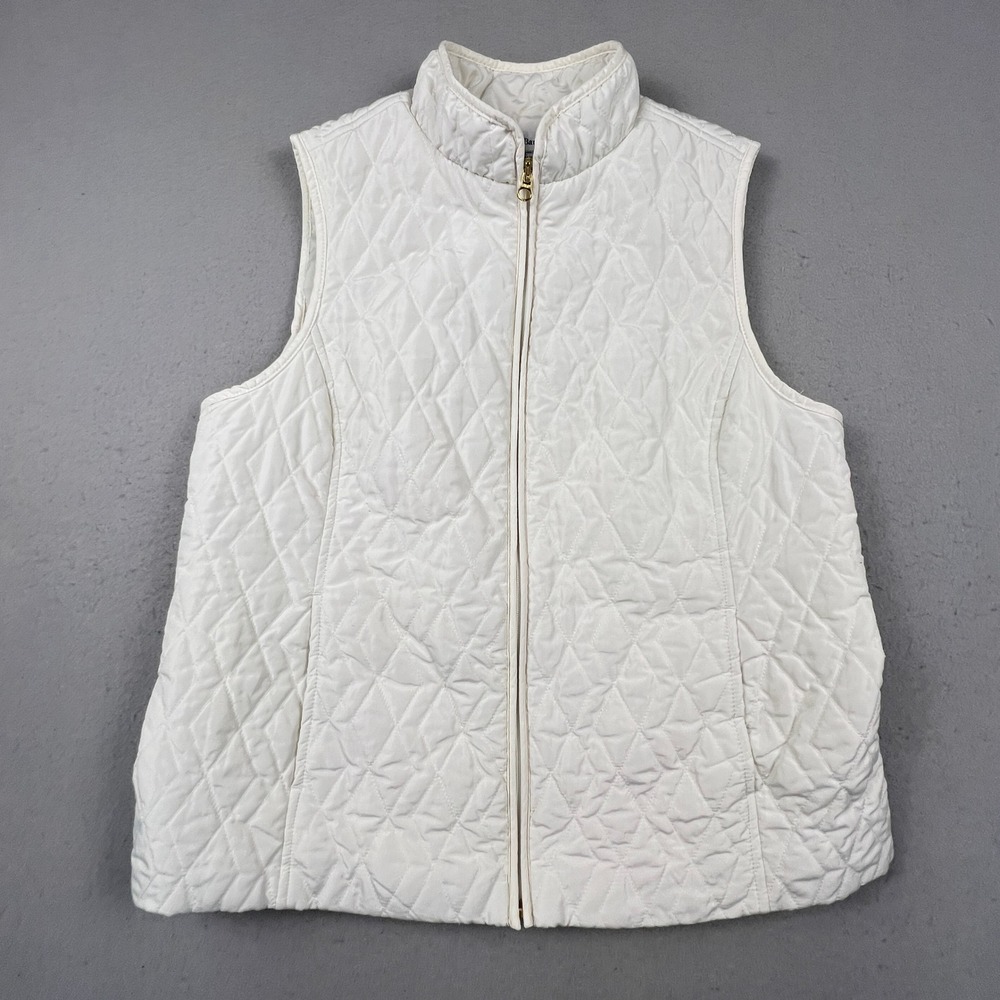 Croft & Barrow Quilted Vest Women Petite L White Zip Up Mock Neck Casual Classic